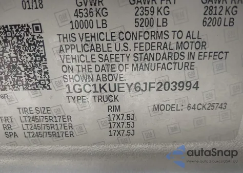 2018 Chevrolet Silverado K2500 Heavy Duty из США, поврежденный, VIN 1GC1KUEY6JF203994